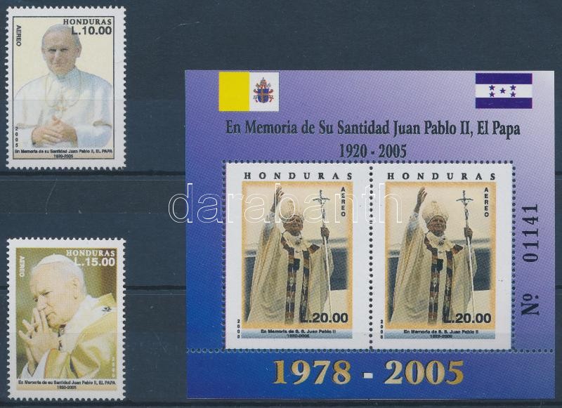 II. János Pál pápa emlékére sor + blokk, Pope John Paul II. set + block
