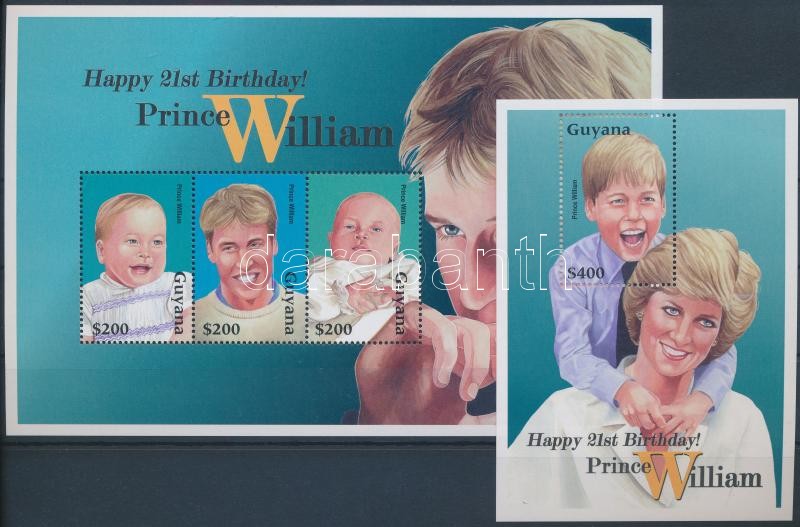 Prince William minisheet + block, Vilmos herceg 21. születésnapja kisív  + blokk