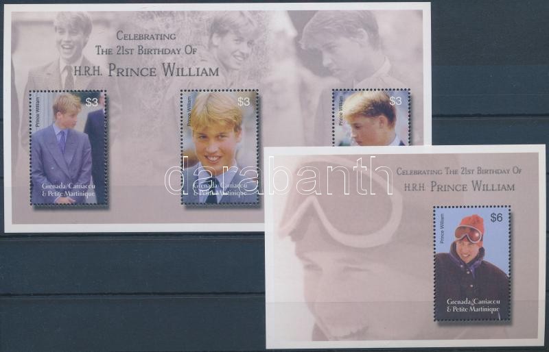 Vilmos herceg 21 éves kisív + blokk, Prince William's 21st birthday mini sheet + block