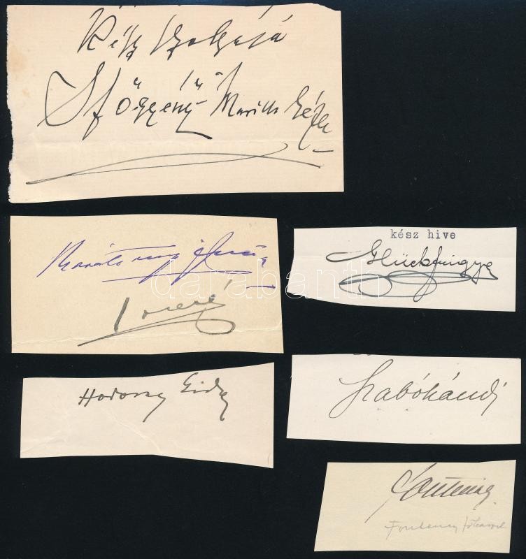Aláírásgyűjtemény: Glück Frigyes, Szabó Kálmán, Högyészi Marik Géza és három másik aláírás