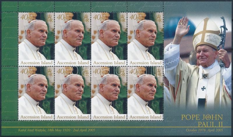 Pope John Paul II memorial minisheet, II. János Pál pápa emlékére kisív