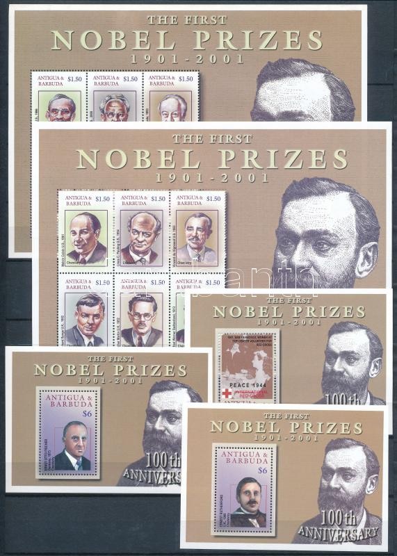 Nobel Laureates 2 mini sheets + 3 blocks, Nobel-díjasok 2 kisív + 3 blokk