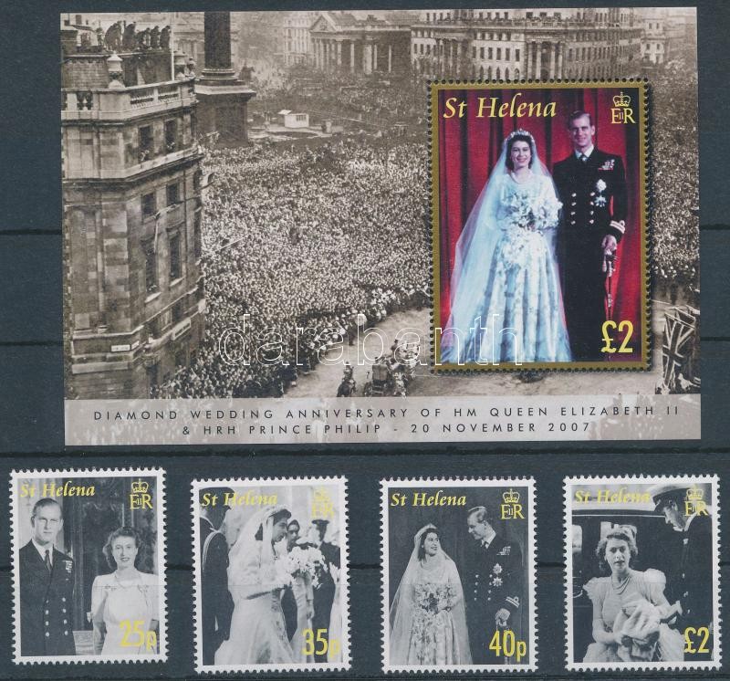 Elizabeth II. and Prince Philip's wedding set + block, II. Erzsébet és Fülöp herceg esküvője sor + blokk