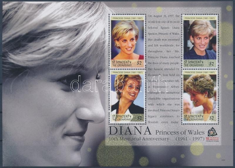 Diána hercegnő kisív + blokksor, Princess Diana mini sheet + blockset