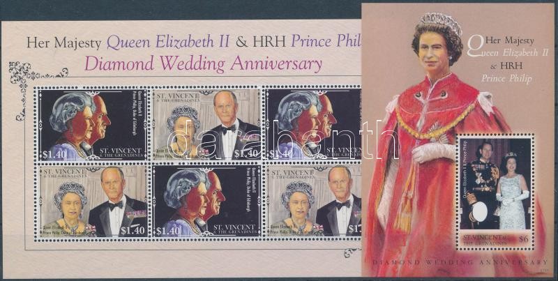 Diamon Wedding Anniversary mini sheet + block, II. Erzsébet gyémántlakodalma kisív + blokk