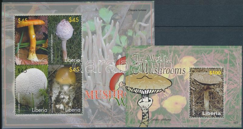 Mushrooms minisheet set + block set, Gombák kisívsor + blokksor