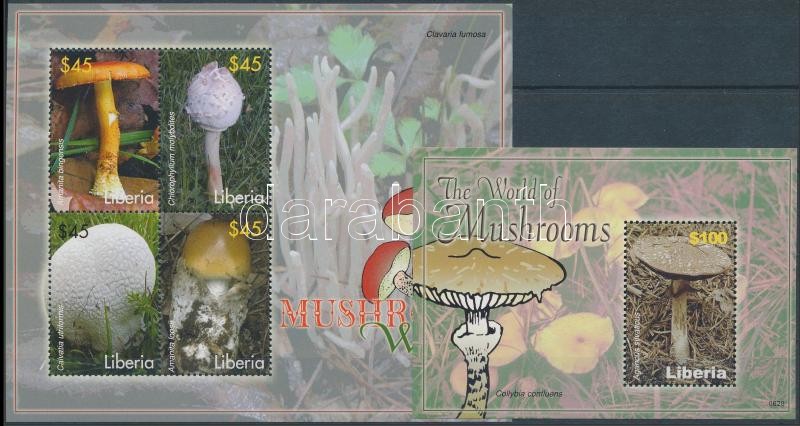 Mushrooms minisheet set + block set, Gombák kisívsor + blokksor