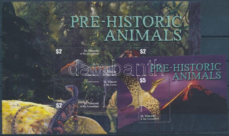 Ősállatok kisív + blokk, Prehistoric Animals mini sheet + block