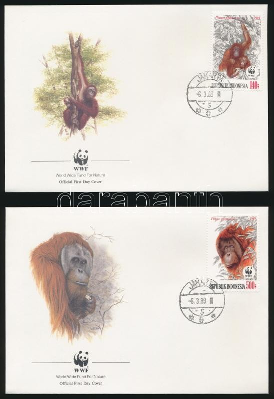 WWF: Orangután sor 4 db FDC-n, WWF Orangutan set 4 FDC