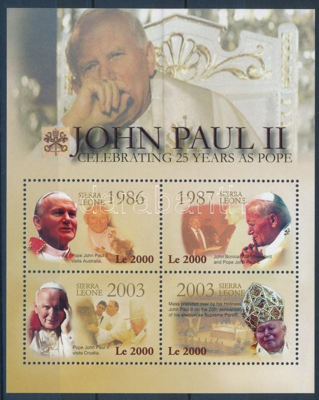 John Paul II. mini sheet, II. János Pál 25 éve pápa kisív