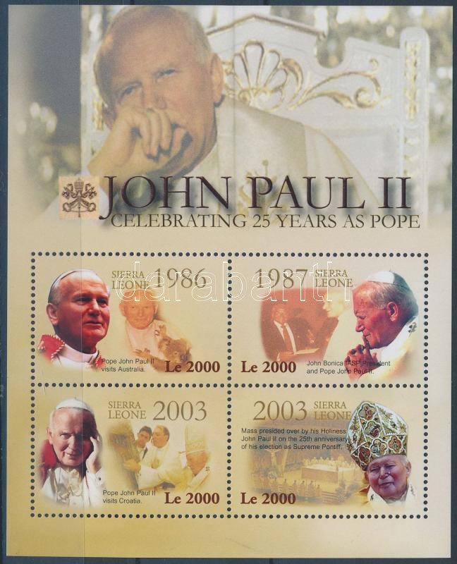 II. János Pál 25 éve pápa kisív, 25th anniversary of John Paul II.'s papacy minisheet