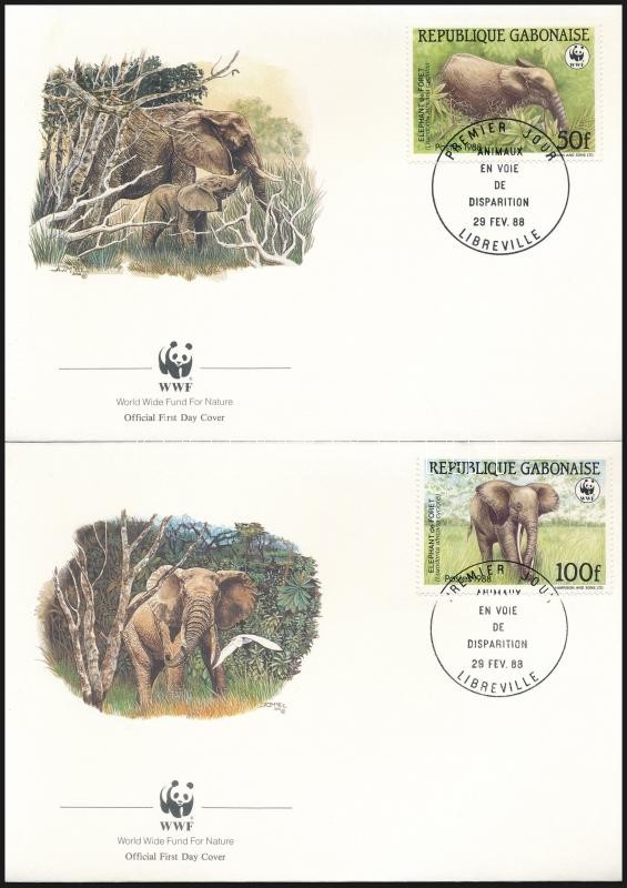 WWF Forest elephant set on 4 FDC-s, WWF: Erdei elefánt sor 4 db FDC-n