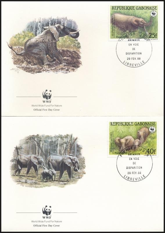 WWF: Forest elephant set on 4 FDCs, WWF: Erdei elefánt sor 4 db FDC-n