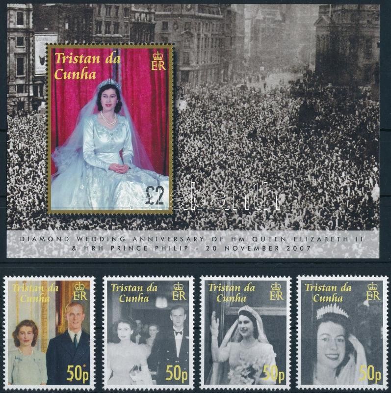 Anniversary of wedding of queen Elizabeth II and prince Philip set + block, II. Erzsébet királynő és Fülöp herceg gyémánt lakodalma sor  + blokk