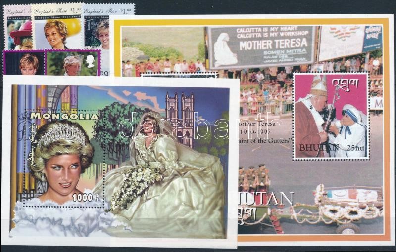 Diana hercegnő 1997-1998 2 klf blokk + 1 sor + 3 klf önálló érték, Princess Diana  1997-1998 2 blocks + 1 set + 3 stamps