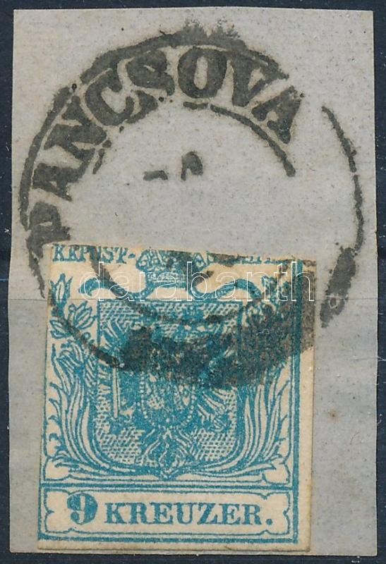 9kr shifted perforation "PANCSOVA", 9kr látványosan képbe vágva ,,PANCSOVA"