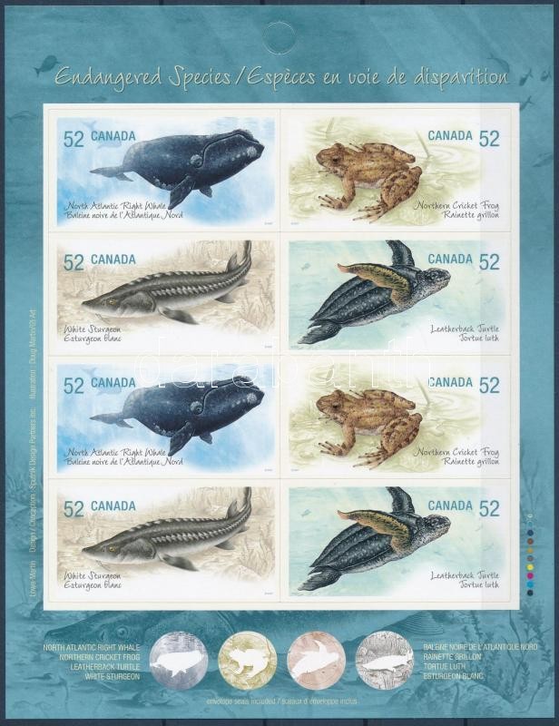 Endangered animals stamp foil with imperforated self-adhesive stamp, Veszélyeztetett állatok bélyegfólia vágott öntapadós bélyegekkel