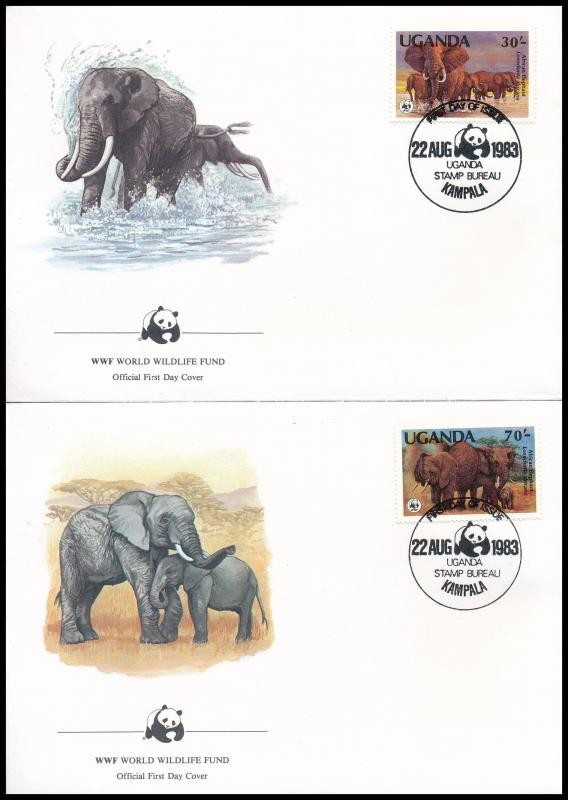 WWF African elephant set 4 FDC, WWF: Afrikai elefánt sor 4 db FDC-n