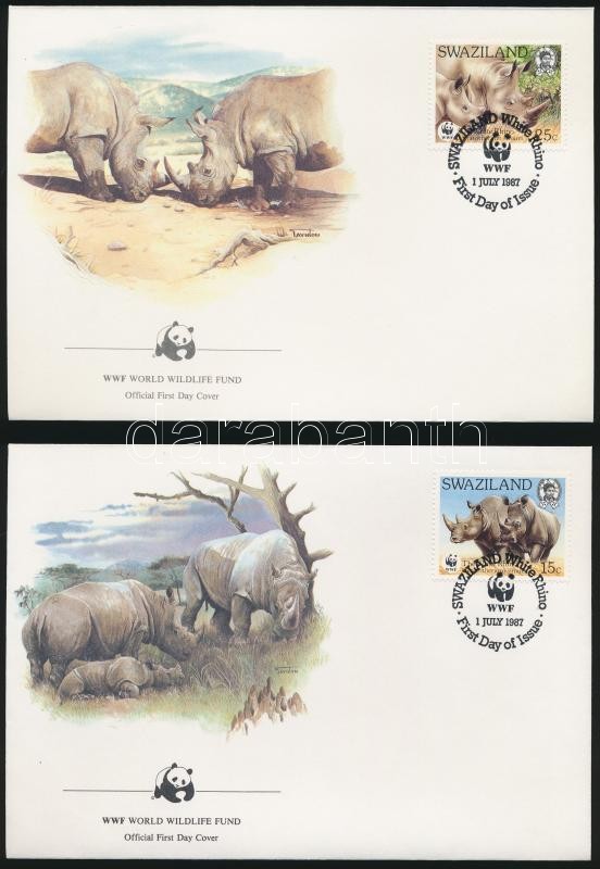 WWF: fehér orrszarvú sor 4 db FDC-n, WWF White rhinoceros set 4 FDC