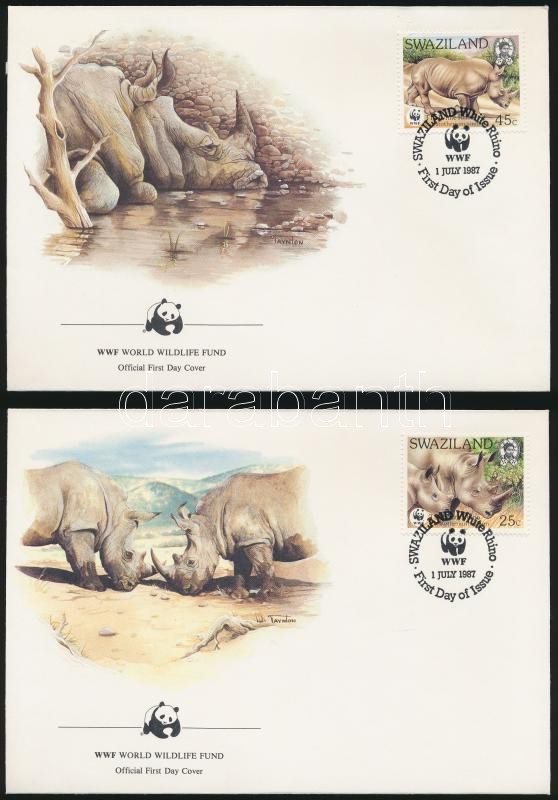 WWF White rhinos set 4 FDC, WWF: fehér orrszarvú sor 4 db FDC-n