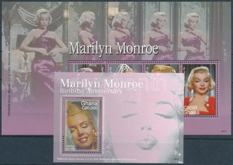 Marilyn Monroe mini sheet + block, Marilyn Monroe születésének 80. évfordulója kisív + blokk