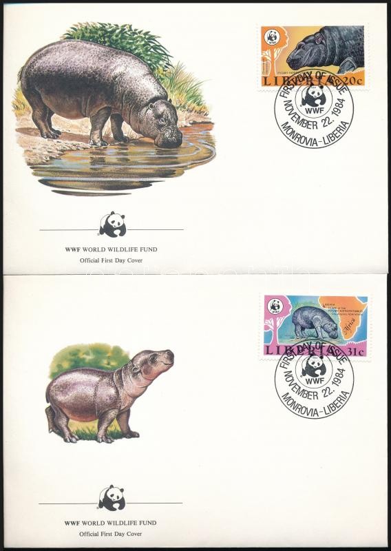 WWF: Pygmy hippopotamus set on 4 FDC, WWF: Törpe víziló sor 4 FDC-n