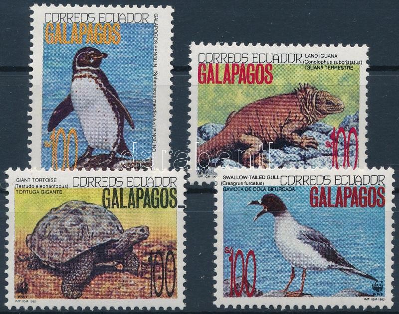 WWF The wildlife of the Galapagos Islands set 4 values + 4 FDC, WWF: A Galápagos-szigetek élővilága sor 4 értéke + 4 db FDC