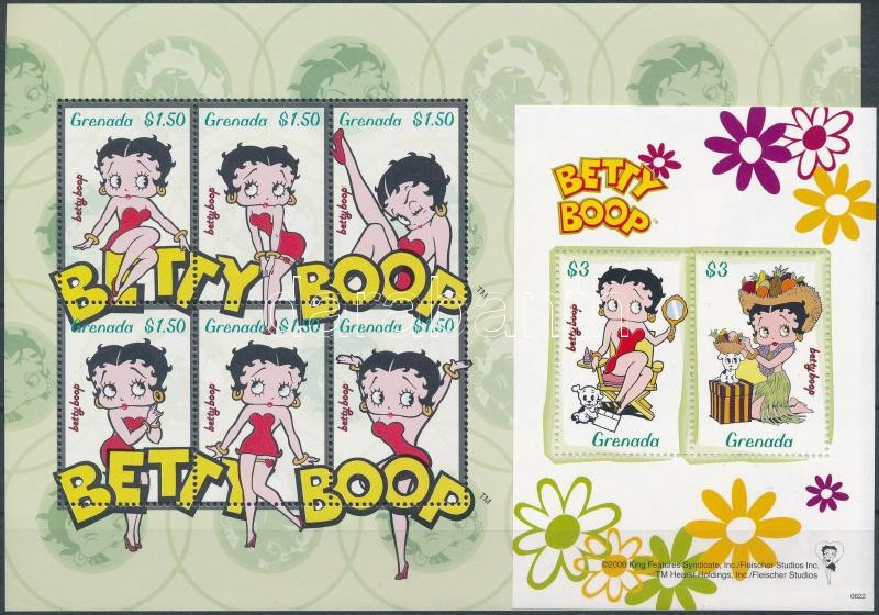 Betty Boop mini sheet + block, Betty Boop rajzfilmfigura kisív + blokk