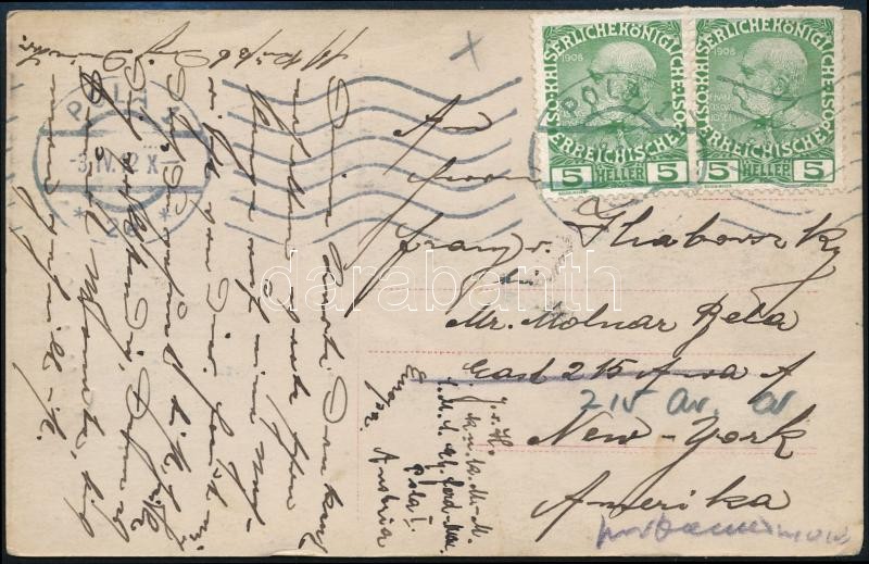 Képeslap az Erzherzog Ferdinand Max hadihajó matrózától New Yorkba, Postcard of a mariner of the Navy ship Erzherzog Ferdinand Max to New York