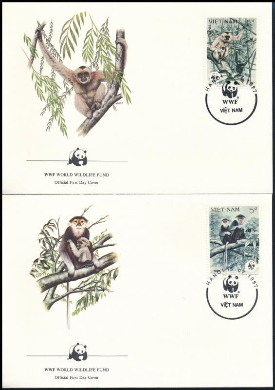 WWF monkeys set on 4 FDC-s, WWF: Majmok sor 4 db FDC-n