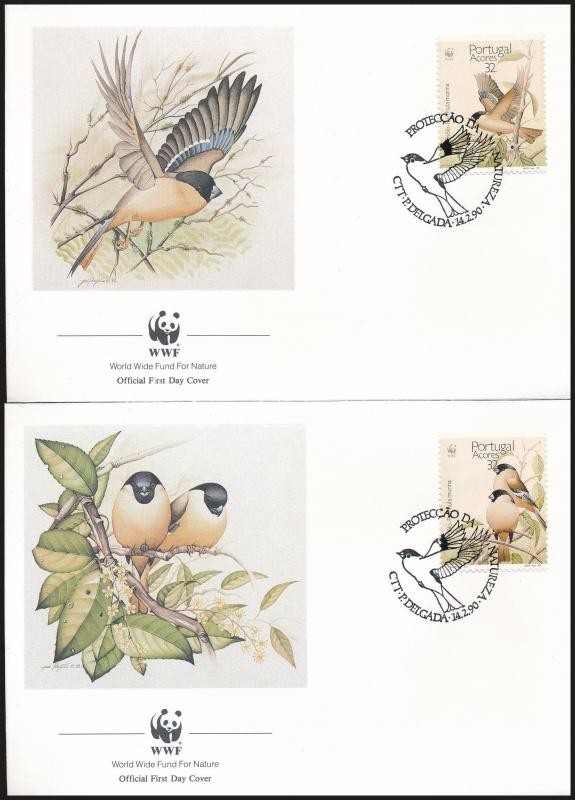 WWF Birds set 4 FDC + stripe of 4, WWF: Madarak sor 4 FDC-n + négyescsík