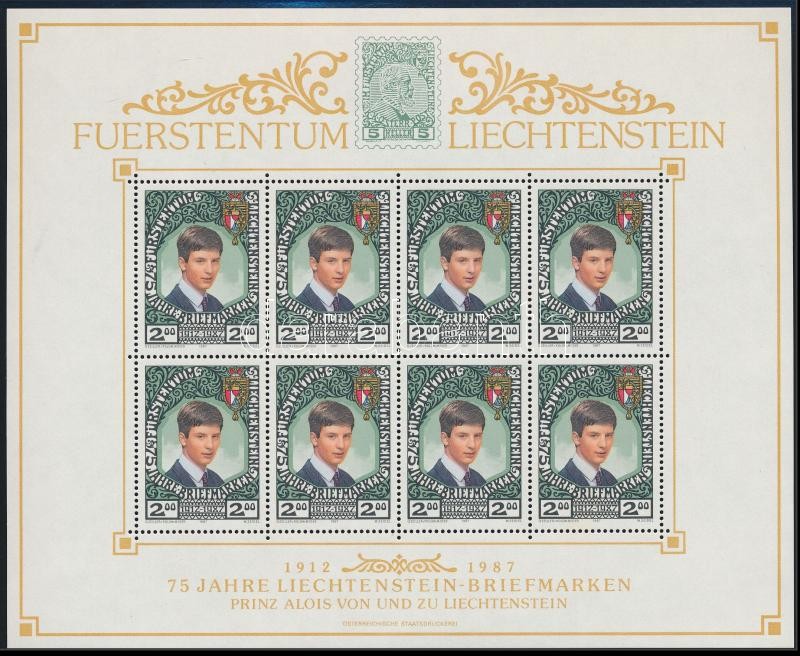 Liechtenstein stamp  mini sheet, 75 éves a liechtensteini bélyeg kisív