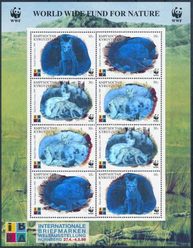 WWF Rókák - IBRA '99 Bélyegkiállítás hologrammos kisív, WWF Foxes - IBRA '99 Stamp Exhibition holographic mini sheet