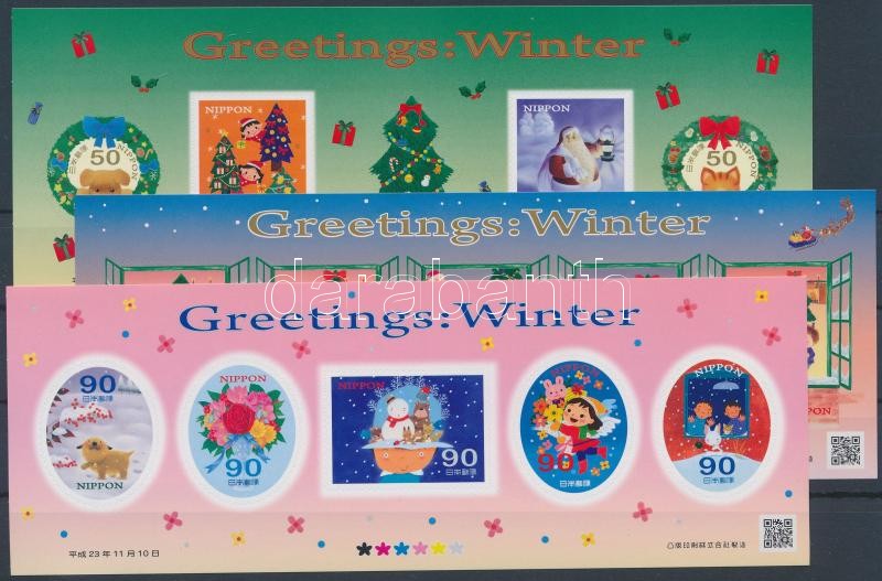 Greeting stamps, winter self-adhesive minisheet set, Üdvözlőbélyegek, tél öntapadós kisívsor