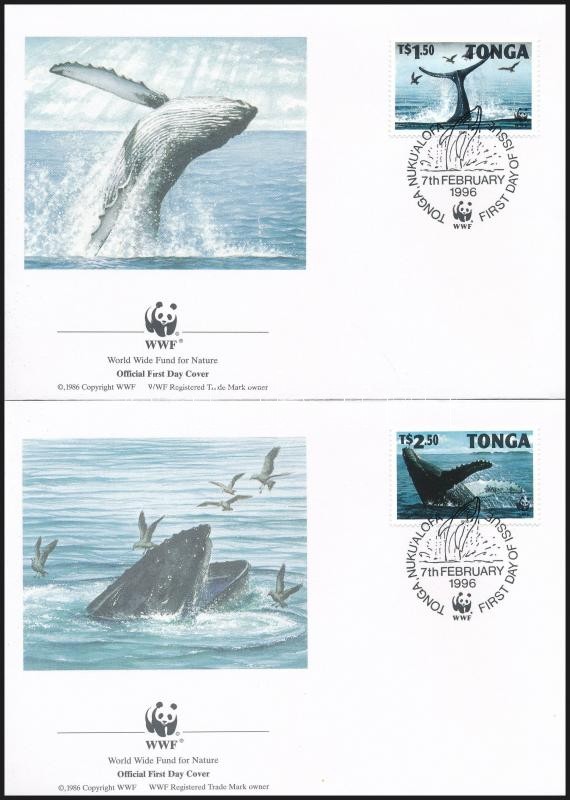 WWF: Hosszúszárnyú bálna sor 4 db FDC-n, WWF Humpback whale set 4 FDC