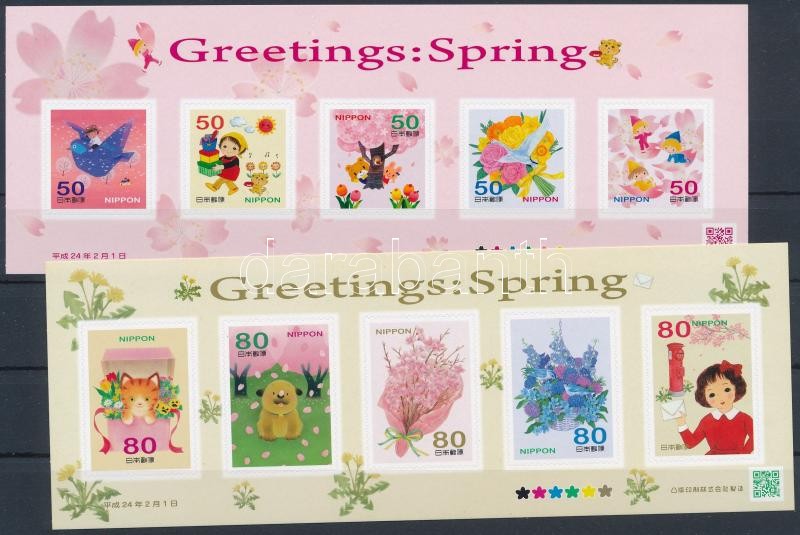 Greeting Stamps, Spring self.adhesive mini sheet pair, Üdvözlőbélyegek, tavasz öntapadós kisívpár