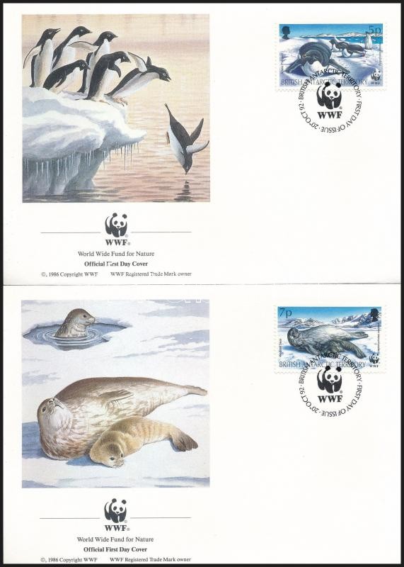 WWF: Fókák és pingvinek sor 4 db FDC-n, WWF Seals and penguins set 4 FDC