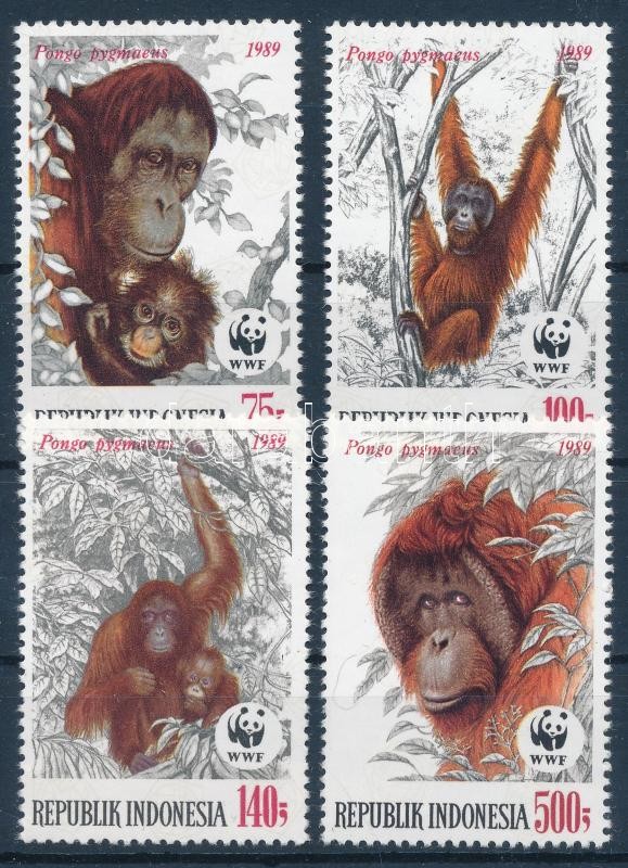 WWF Orangutan set + 4 FDC, WWF: Orángután sor + 4 db FDC