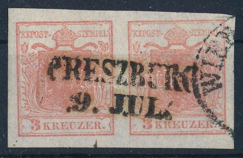 3kr HP I. rose red pair, highlighted middle part 