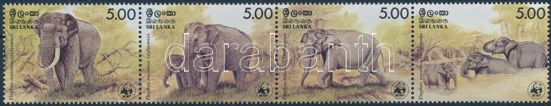 WWF: Asian elephant set in stripe of 4 + 4 FDC, WWF: Ceyloni elefánt sor négyescsíkban + 4 db FDC