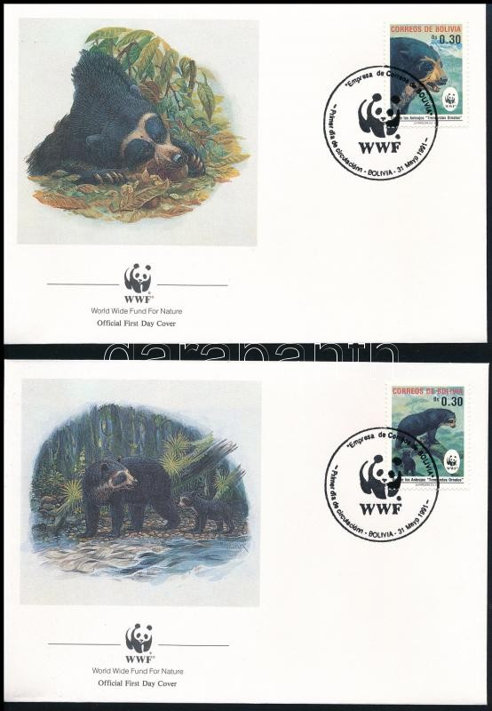 WWF: Spectacled bear set on 4 FDC, WWF: Pápaszemes medve sor 4 FDC-n