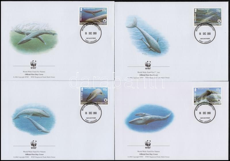 WWF: Blue whale set on 4 FDC, WWF: Kék bálna sor 4 db FDC-n