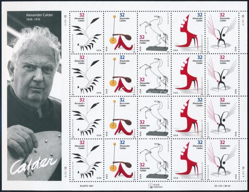 Alexander Calder 4 sort tartalmazó kisív, Alexander Calder  mini sheet