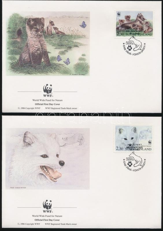 WWF: Sarki rókák négyestömb + négyestömb  4 FDC-n, WWF Arctic foxes block of 4 + block of 4 on 4 FDC