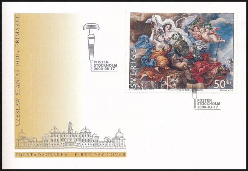 Festmény blokkból kitépett bélyeg FDC-n, Painting stamp from block FDC