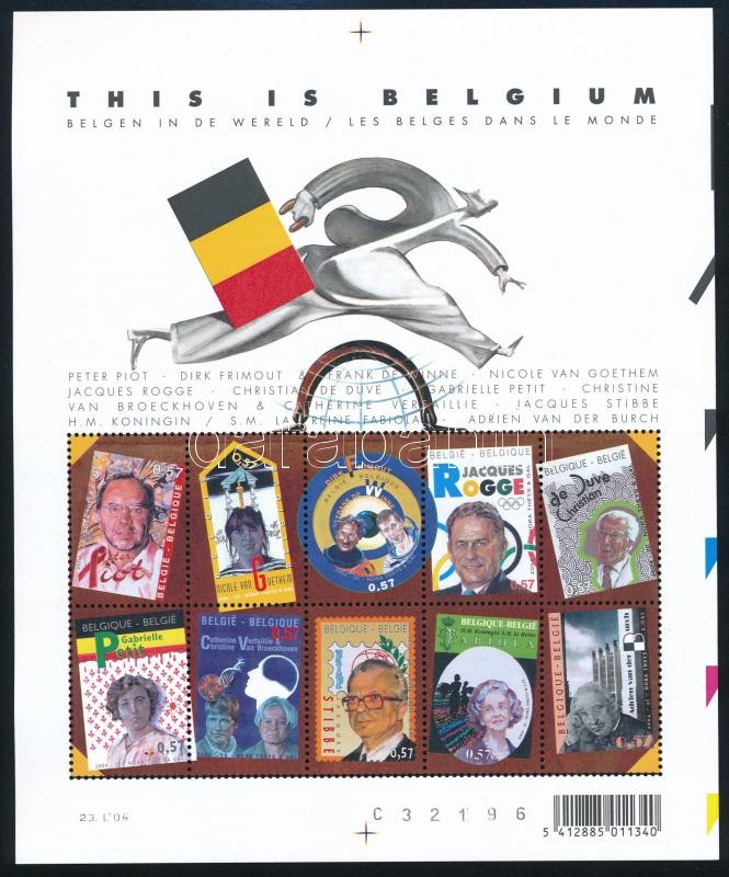 Híres belga emberek a világban kisív, Famous Belgian people around the world minisheet
