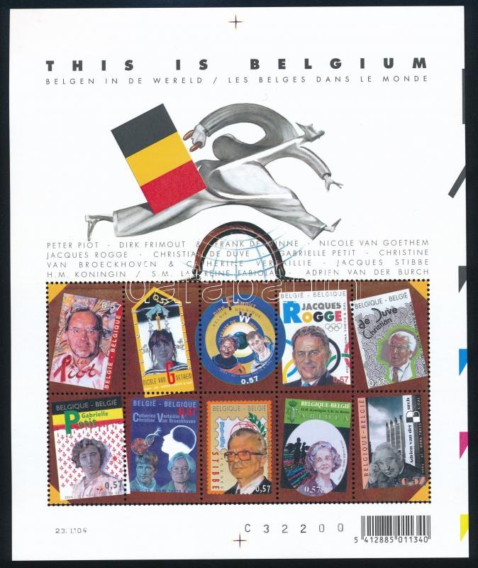 Híres belga emberek a világban kisív, Famous Belgian people in the World mini sheet