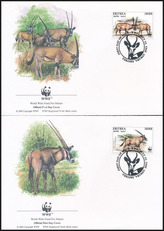 WWF: Kelet-afrikai nyársas antilop sor 4 db FDC-n, WWF East African oryx set on 4 FDC