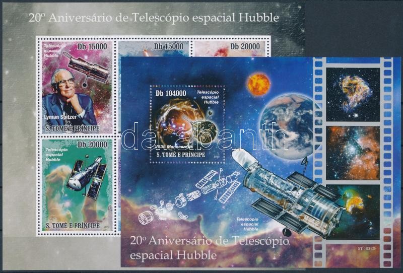 20 éves a Hubble űrtávcső kisív + blokk, Hubble Space Telescope mini sheet + block