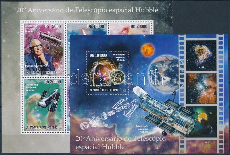 20th anniversary of Hubble Space Telescope minisheet + block, 20 éves a Hubble űrtávcső kisív + blokk